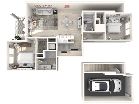 Floor plan for 2 beds, 2 baths, 1089 sqft